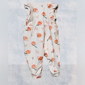 Rabbit + Bear 0-3 months peach Romper w/matching headband White/Peach Floral